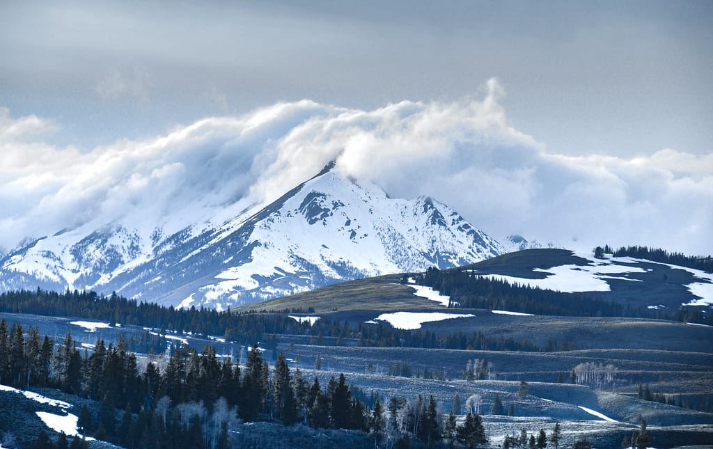Cloud Wrapped Mountains in Yellowstone National Park