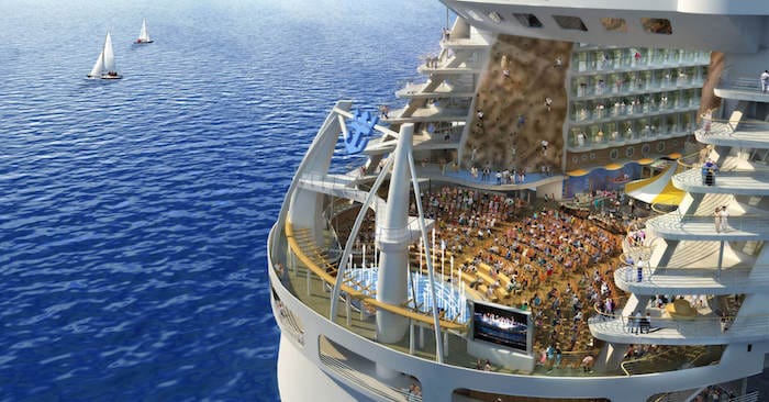 Rock climbing wall in a cruise ship