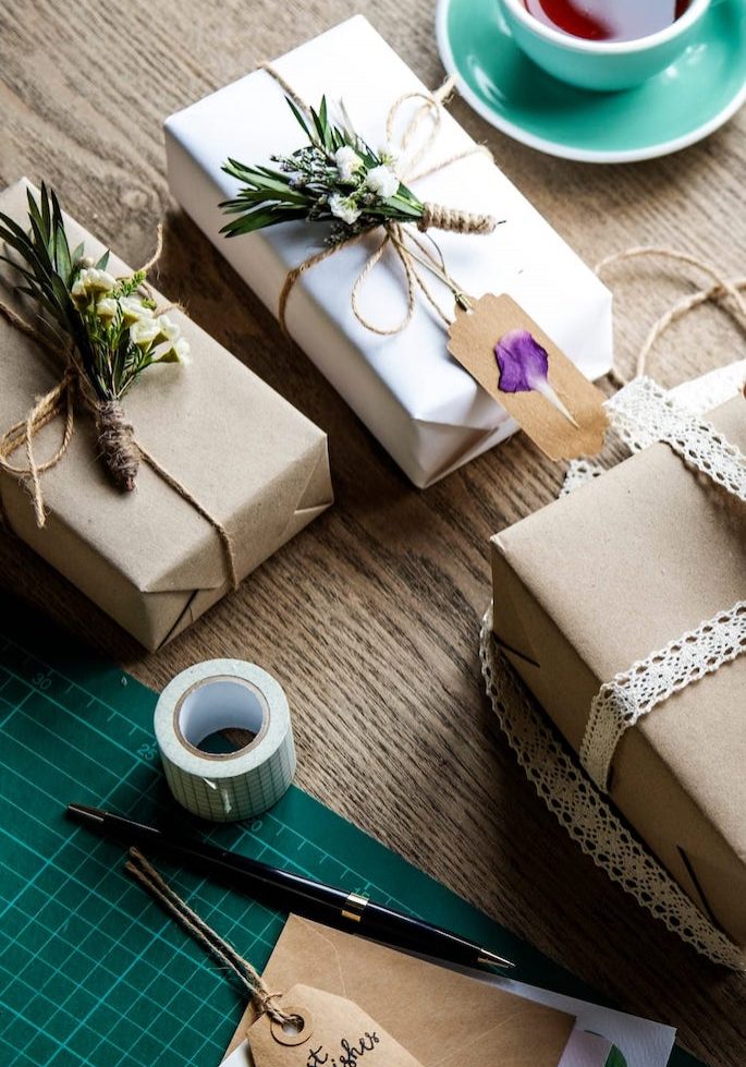 Gift on Wooden Table